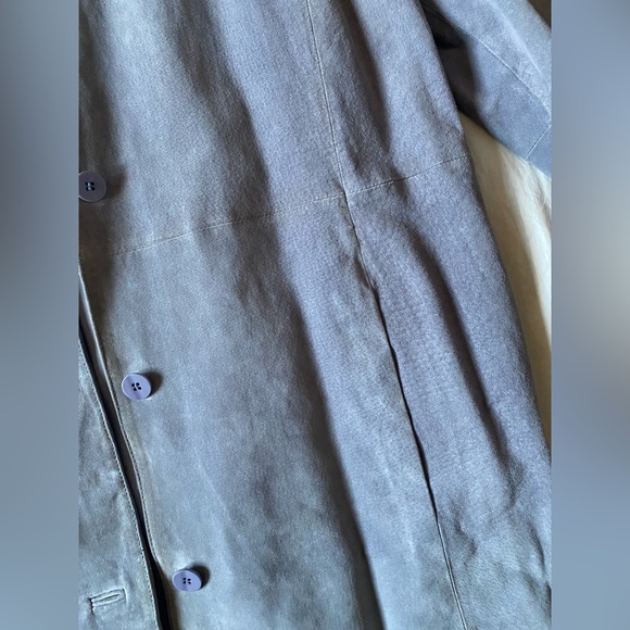 Vintage 90s Suede Button Up Jacket Overcoat, Grey/Periwinkle - Picture 6 of 6